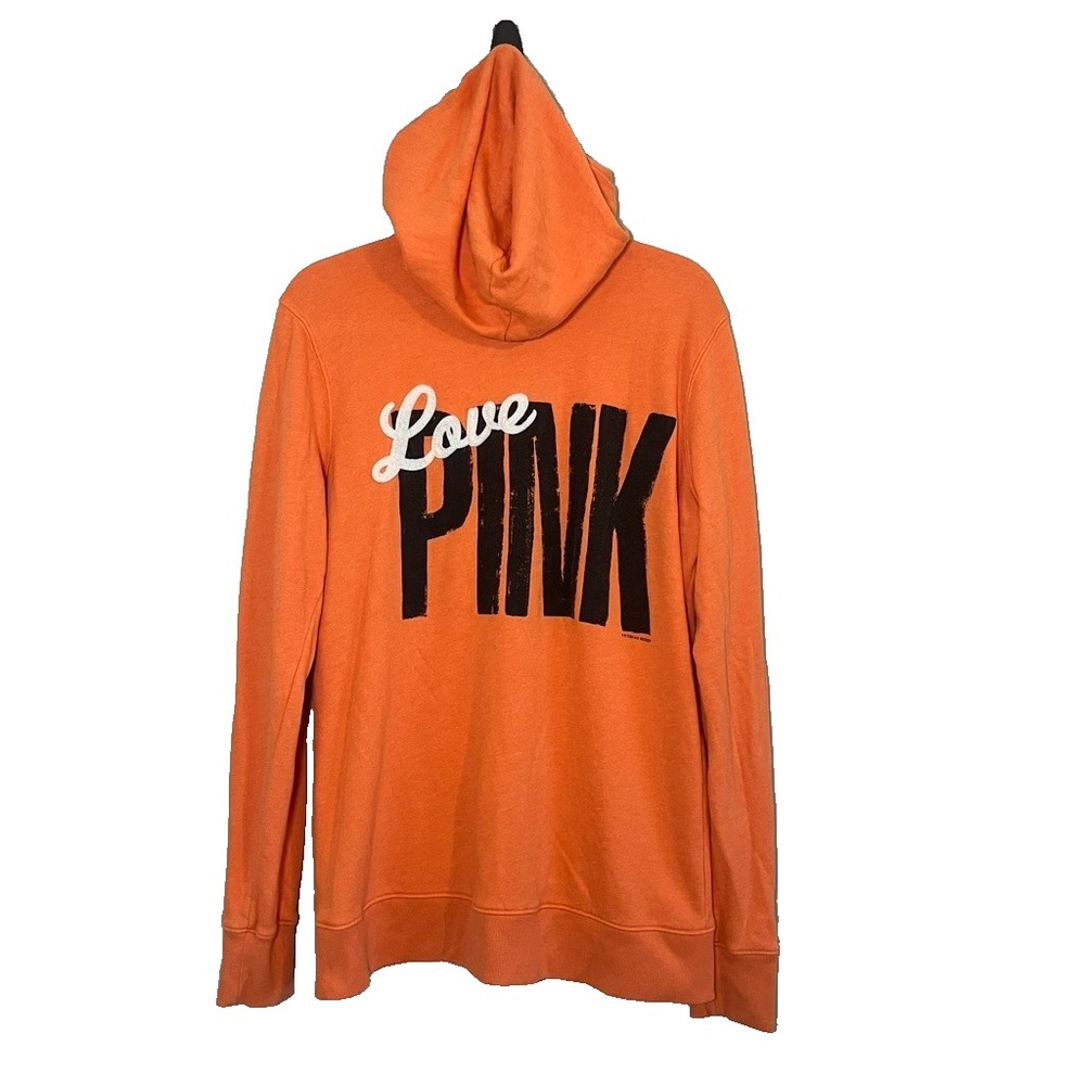 Victorias Secret Pink Full Zip Hood Sweatshirt Orange M Grunge Skater Colorful